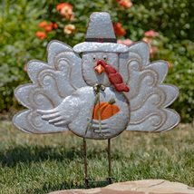 Zaer Ltd. 37&quot; Tall Large Galvanized Thanksgiving Pilgrim Turkey Flat Garden Stak - £58.95 GBP+