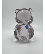 Fenton Glass Bear Figurine Pink Art Blue Heart Collectible USA Retired - $17.10