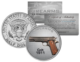 COLT 1911 Gun Firearm JFK Kennedy Half Dollar US Colorized Coin - £9.78 GBP