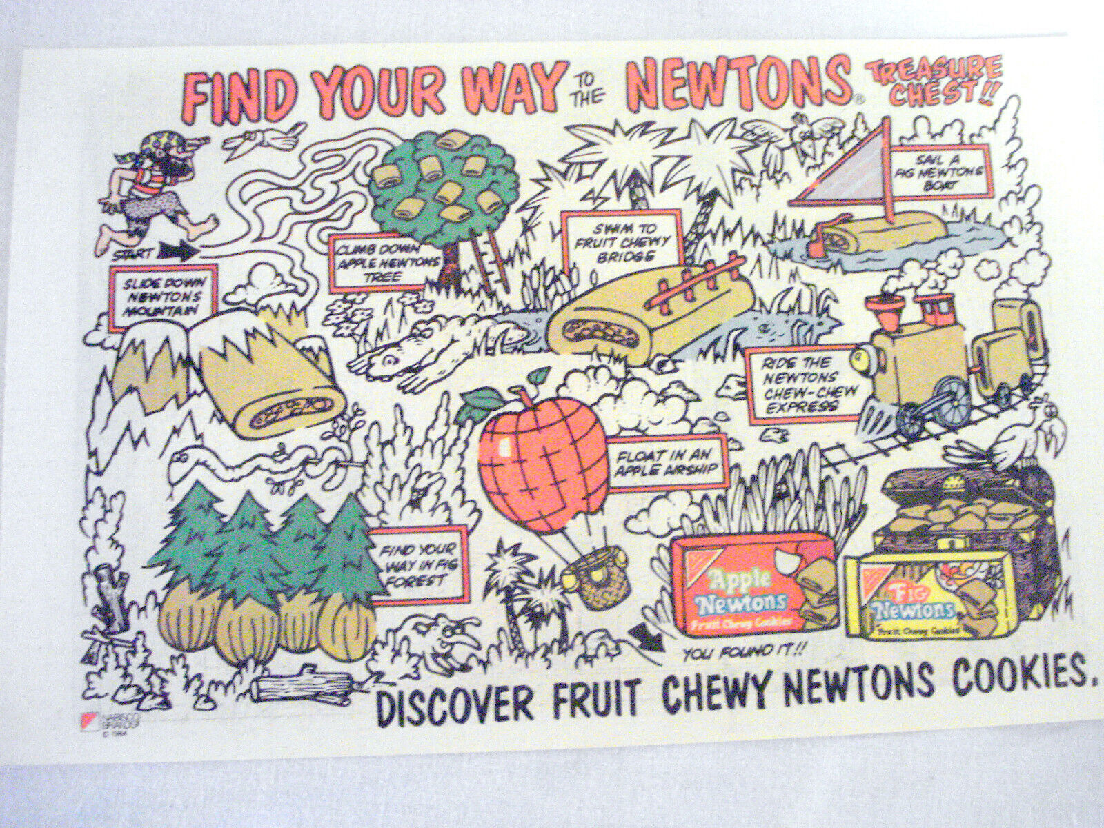 1984 Ad Nabisco Fig & Apple Newtons Find Your Way to the Newtons Treasure Chest - $7.99