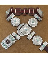 Native American Navajo Indian Handmade XLG Turquoise Silver Concho Belt - $998.00