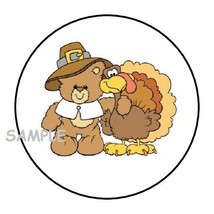 30 Cute Thanksgiving Teddy Bear &amp; Turkey Envelope Seals Labels Stickers 1.5&quot; - £5.85 GBP