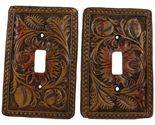 Set of 2 Western Tooled Floral Lace Faux Wood Wall Single Toggle Switch ... - $26.99