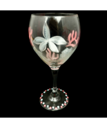 Hand Painted Stemmed Wine Glass Tropical Ocean Floral Beach Signed 8.5&quot; - £11.77 GBP