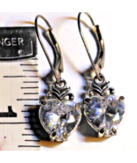 925 Sterling Silver Crystal Heart Drop Dangle Earrings Filigree Leverback - $24.95