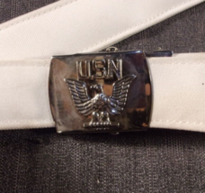 Military Usn U.S. Navy White Web Belt 44 Inch Adjustable STA-BRITE Silver Buckle - £19.10 GBP
