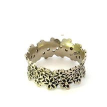 Vtg Sterling Silver Signed Beau Carved Cluster Daisy Floral Wide Ring Band 6 1/4 - £30.37 GBP