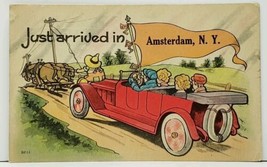 Just Arrived  in AMSTERDAM N.Y. Horses Pulling Automobile Postcard I15 - £5.85 GBP