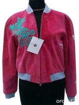 Donald Pliner Butter Leather Bomber Jacket Coat Embroidery New S/M Lined... - £479.01 GBP