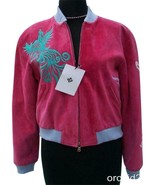 Donald Pliner Butter Leather Bomber Jacket Coat Embroidery New S/M Lined... - £475.48 GBP