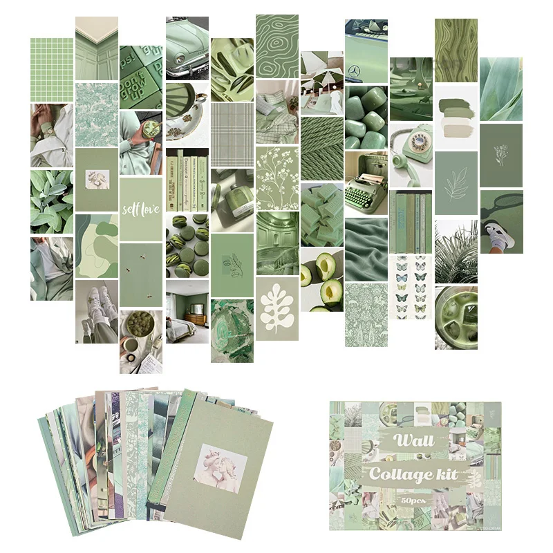 Play 50Pcs Sage Green Matcha  Wall Collage Kit Aesthetic Healing Style Painting  - £39.16 GBP
