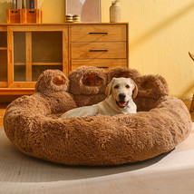 Dog Bed Cat Mat Round Large Pet House Long Plush Deep Sleeping Warm Bear Paw Sha - £54.33 GBP+