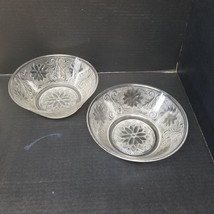 2 Indiana Glass Tiara Serving Vegetable Bowl Floral Textured Round Vintage Clear - $21.00