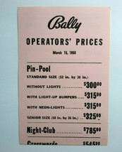 Arcade Game Bingo Pinball Machine Price List March 15 1956 Night Club Pin Pool - £12.31 GBP