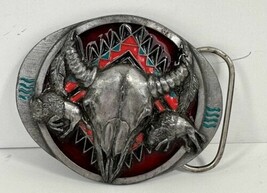 Vintage 1992 Buffalo Belt Buckle 3.25” x 2.5” Painted Pewter Siskiyou M-... - $29.69