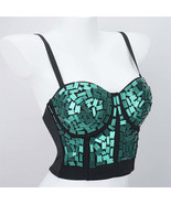Burning Man Rave Festival Green Mirror Sequins Embellished Bustier Corse... - $48.00
