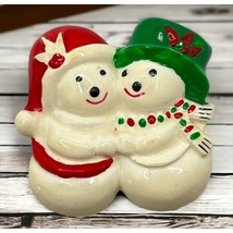 Christmas Snowman Refrigerator Magnet Love Hugs Couple Vintage - $10.49