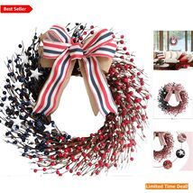 Memorial Day 18-Inch Wreath with Stars &amp; Berries for Patriotic Home Deco... - $62.32