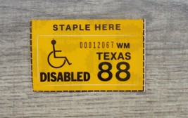 1988 TEXAS LICENSE PLATE STICKER&quot;DISABLED&quot; - £3.74 GBP