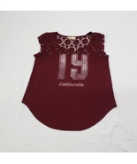 California 19 Graphic Print Crochet Lace Maroon Shoulder Shirt Hollister... - $16.00