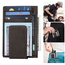 Men Leather Money Clip Slim Front Pocket Wallet Magnetic ID Credit Card Holder - £20.32 GBP