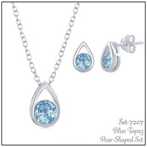 Sterling Silver Pear-Shaped Round Blue Topaz Necklace and Earrings Set - £61.11 GBP