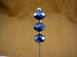 (u70-46) Black faceted glass 3 bead silver hatpin Pin hat pins love hats... - $10.39