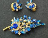 Juliana D&amp;E Sapphire AB Rhinestone Brooch Pin &amp; Earring Set Floral Leaf ... - $193.05