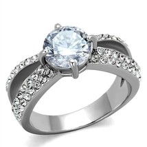 3.46Ct Round Cut CZ Solitaire With Assent Stainless Steel Engagement Ring Sz 5-8 - £50.13 GBP