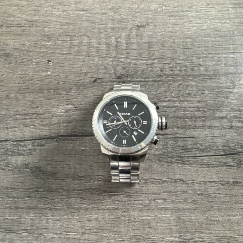 Fossil Watch Logan BQ1047 Men&#39;s Black Leather Analog Dial Quartz Genuine - £22.23 GBP