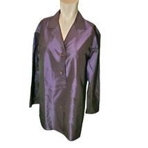 Shamask Navy Silk Taffeta Tunic Top Button Down Shirt Pearl Button Sz 1/... - $46.74