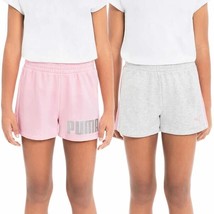 Puma French Terry Shorts Girls Youth S 7/8 Pink Gray 2 pack Logo NEW - $16.70