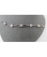 Sterling Silver Tennis Bracelet Round Clear Faceted Glass Stones 7.5&quot; Lo... - £34.61 GBP