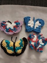 Set of 4 Double Wing Butterfly Aplique Handmade Crochet Acrylic Craft DIY - $19.79