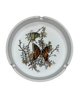 Ceramic Floral Butterfly Ashtray 5&quot; Round White Korea Vintage - €8,37 EUR