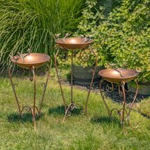 Zaer Ltd. Set of 3 Copper Colored Birdbaths on Stands with Bird and Branch Detai - £251.75 GBP