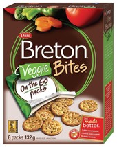 4 Boxes of Dare Breton Veggie Bites Crackers On The Go Pouches 132g Each - $29.03