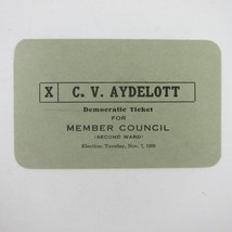 Political Campaign Election Card Richmond Indiana C.V. Aydelott Vintage 1939 - £23.44 GBP