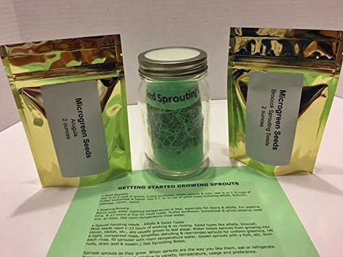 Sprouting Kit with 2 Sprout Screens, Alfalfa Seeds, Broccoli Seeds, Information