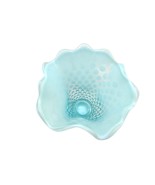 Fenton Scalloped Handkerchief Edge Blue Opalescent Hobnail Vase - £34.95 GBP