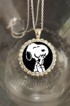 Snoopy pretty rhinestones silver necklace beautiful gift fast shipping - $18.99