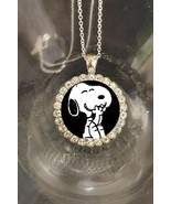 Snoopy pretty rhinestones silver necklace beautiful gift fast shipping - $26.04 CAD