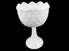 Milk Glass Compote Planter, Indiana Glass Diamond Quilt Pattern, Stemmed, Footed - £11.71 GBP