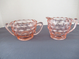 Vtg pink depression glass Jeanette cubist sugar &amp; cream bowls handles - £9.97 GBP