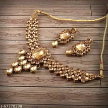 Chik Kundan Choker Necklace Earrings Beaded Bridal wedding dulhan jewelry Set01 - £12.65 GBP