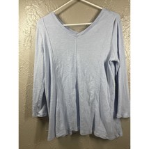 J Jill Women&#39;s Light Blue Ribbed V Neck Slub Slouchy Top V Back Pima Siz... - $19.95