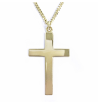 14K Gold Over Sterling Silver Block Cross Necklace &amp; Chain - £64.33 GBP