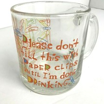 Hallmark Shoebox Glass Coffee Mug Office Humor Please Don&#39;t Fill w Paperclips - $12.34