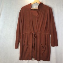 Torrid Sz 2 Dark Burnt Orange Long Open Front Tie Waist Hooded Cardigan Sweater - £19.48 GBP