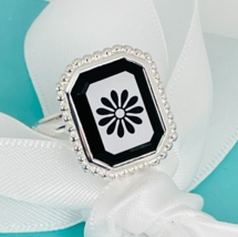 Size 7.5 Tiffany &amp; Co Black Onyx Ziegfeld Daisy Flower Ring in Silver - £501.14 GBP